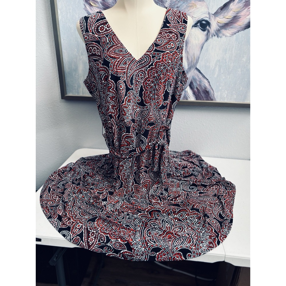 Harper Rose Women's Size 14 Orange Blue White Paisley V-Neck Sleeveless Dress